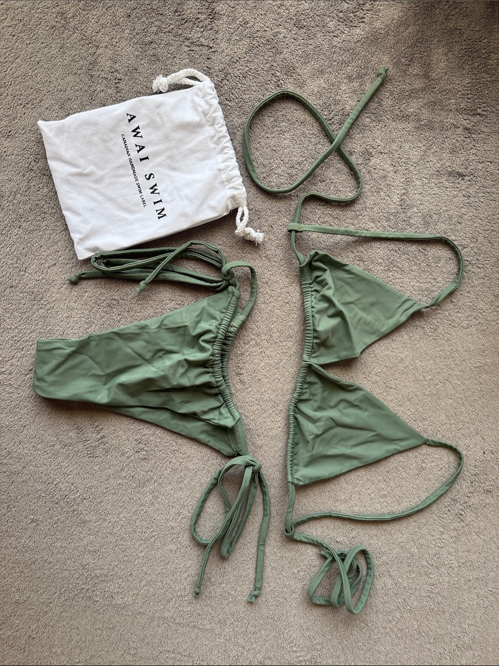 Olive Green Triangle String Bikini Top & Bottom